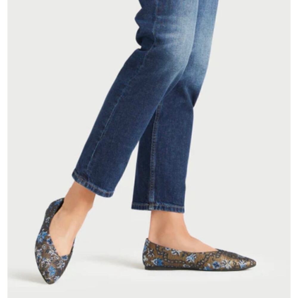 Birdies Goldfinch Flats Ballet Needlepoint Pointed Toe Floral Blue Gold Size 5.5 - Picture 2 of 10